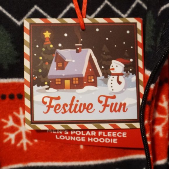 Festive Fun Fleece Winter Holiday Pattern Jacket with Hood Men’s Size M/L - Picture 2 of 6